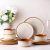 LeRatio Ceramic Dinnerware Sets for 4,12-Piece Plates and Bowls,Handmade Reactive Glaze Dishes Set,Chip Resistant and Scratch Resistant | Oven Dishwasher & Microwave Safe,Service for 4-Kahki