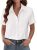 Zeagoo Womens Button Down Blouse Rolled Cuffed Short Sleeve Shirts Casual Work Blouse Summer Hawaiian Outfits