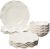 Perlette Cream Beaded 12-Piece Dinnerware Set – Includes 4 Dinner Plates, 4 Salad Plates, 4 Bowls (7.5″ x 2″, 22 oz) – Elegant Unbreakable Melamine, Heavyweight, Perfect for Indoor/Outdoor Dining