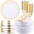 350Piece Gold Dinnerware Set for 50 Guests – Gold Plastic Plates with Disposable Cutlery Include:50Dinner Plates-50Dessert Plates-50Pre Rolled Napkins with Silverware for Father’s Day