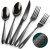 Silverware Set, 30 Pieces Black Hammered Flatware Set for 6, Mirror Polished Stainless Steel Cutlery Set for Home, Kitchen, Restaurant and Hotel, Dishwasher Safe