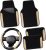 CAR PASS Faux Leather Steering Wheel Cover and Waterproof Car Floor Mats,Universal Car Combo Fit for 95% Sedan,SUV,Cars,14.5-15inch Sporty Anti-Slip Safety Comfortable Design(Black&Beige)
