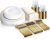 M MCIRCO 175 Piece Gold Dinnerware Set – 50 Gold Rim Plastic Plates – 25 Gold Plastic Silverware – 25 Gold Plastic Cups – 25 Gold Paper Napkins, 25 Guest Disposable Gold Dinnerware Set