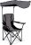 FAIR WIND Oversized Camping Lounge Chair with Adjustable Shade Canopy, Heavy Duty Quad Fold Chair Arm Chair – Support 350 LBS (Black Grey)