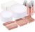 GATHER 350pcs Rose Gold Plastic Plates – Disposable Rose Gold Dinnerware Sets Includes 100 Gold Rimmed Plastic Plates, 150 Silverware, 50 Napkins, 50 Cups for Party, Wedding