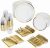 Prestee 600-Piece Disposable Party Dinnerware Set for 100 Guests – Gold Silverware Disposable with Plates, Cups, Knives, Forks, Spoons – Elegant Utensils for Wedding, Reception and Events Supplies