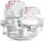 VEWEET 30-Piece Ceramic Dinnerware Set Service for 6 Ivory White Porcelain Floral Pattern Dinner Plate, Soup Plate, Salad Plate, Bowl Set (Annie Series)