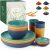 Wheat straw plates and bowls sets of 16 – Unbreakable wheat straw dinnerware sets for kids – Alternative plastic dinnerware set service for 4 – Microwave safe and Dishwasher safe bowls. Colorful