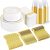 I00000 350Pcs Gold Dinnerware Set for 50 Guests, Gold Plastic Plates for Party, Include: 100 Disposable Plastic Plates, 50 Paper Napkins, 50 Cups, 50 Silverware Set Perfect for Party & Wedding