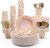 Pink and Gold Party Supplies – 350 PCS Disposable Dinnerware Set – Pink Paper Plates Napkins Cups, Gold Plastic Forks Knives Spoon for Graduation, Birthday, Cocktail Party