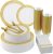 210 Count Gold Plastic Dinnerware, Gold Disposable Plates, Includes: 30 Dinner & 30 Dessert Plates & 30 Cups & 30 Gold Paper Napkins & 30 Plastic Silverware Set