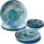 Radiance Teal 12pc Melamine Dinnerware Set – Service for 4 Plates and Bowls Set, Outdoor Dinnerware, Coastal Dishes, Unbreakable, Dishwasher Safe, Heavyweight Melamine, Rustic Look
